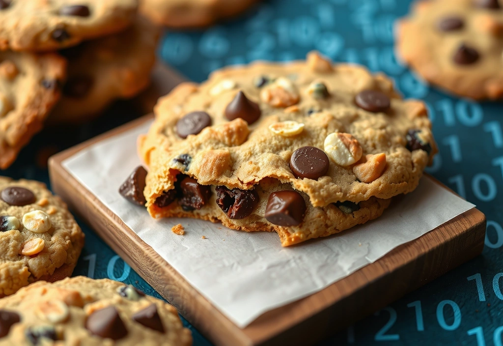 Ilustracja ciasteczek cookie na tle technologicznym