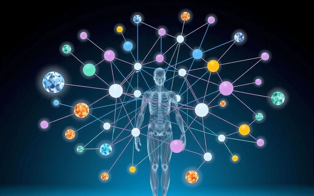 Diagram przedstawiający złożone interakcje minerałów w organizmie człowieka