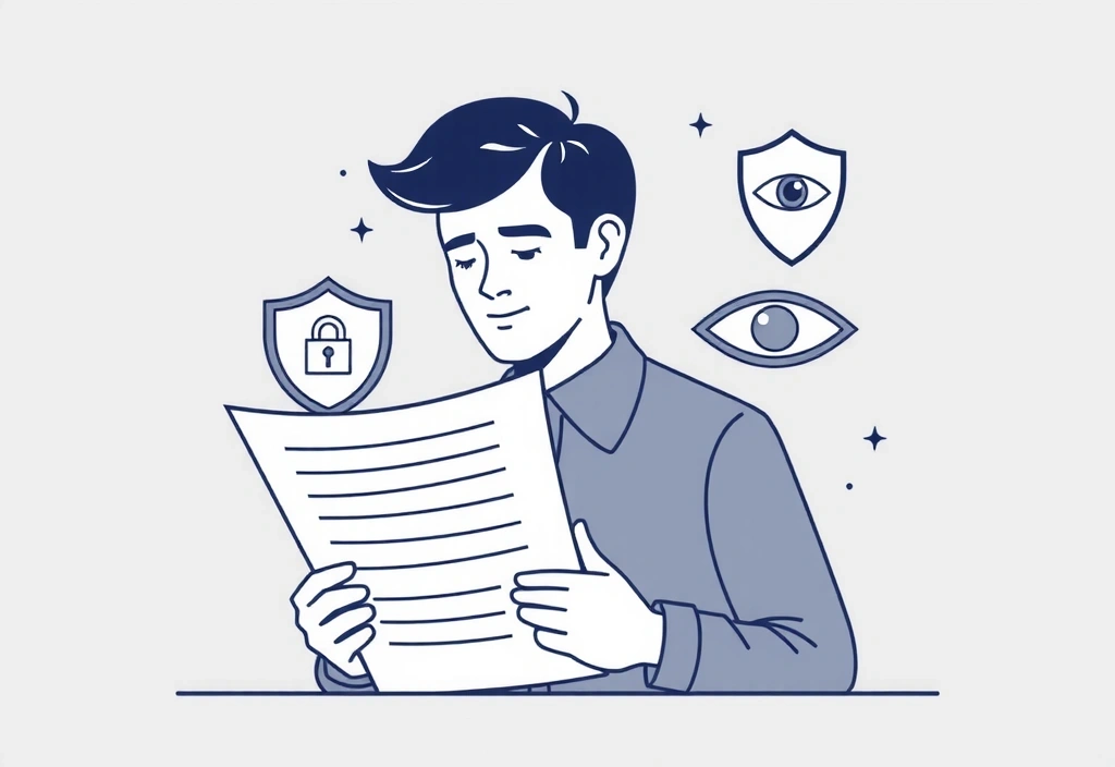 Ilustracja osoby czytającej dokumenty dotyczące prywatności