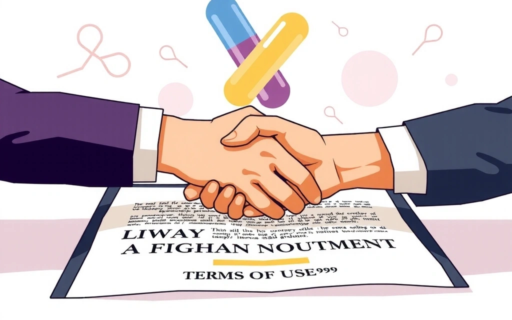Ilustracja przedstawiająca umowę i zasady, z rękami ściskającymi się nad dokumentem.