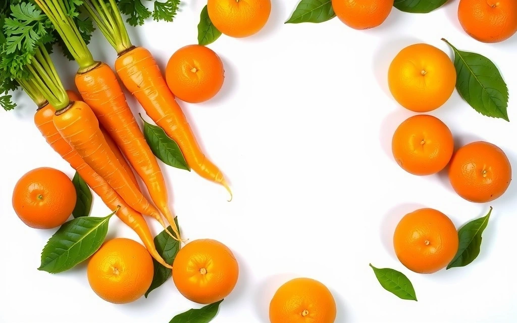 Marchewki i pomarańcze, symbolizujące witaminę A.