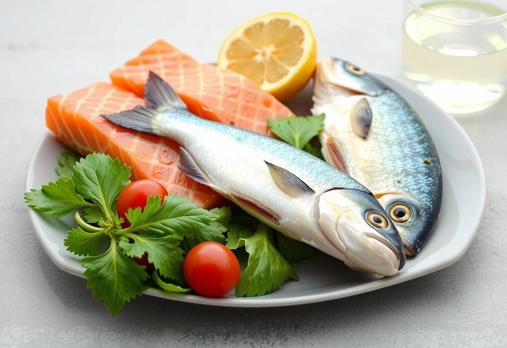 Tłuste ryby, takie jak łosoś i makrela, na talerzu, symbolizujące dietetyczne źródła witaminy D.