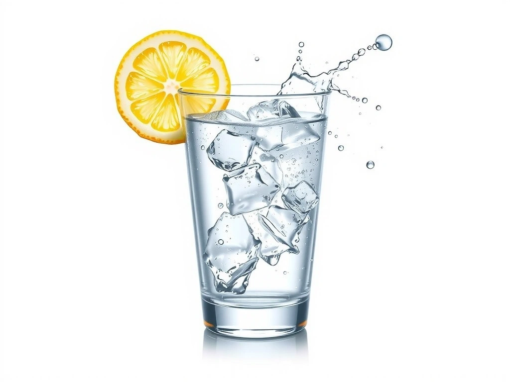Szklanka świeżej wody z plasterkiem cytryny, z efektem orzeźwienia.